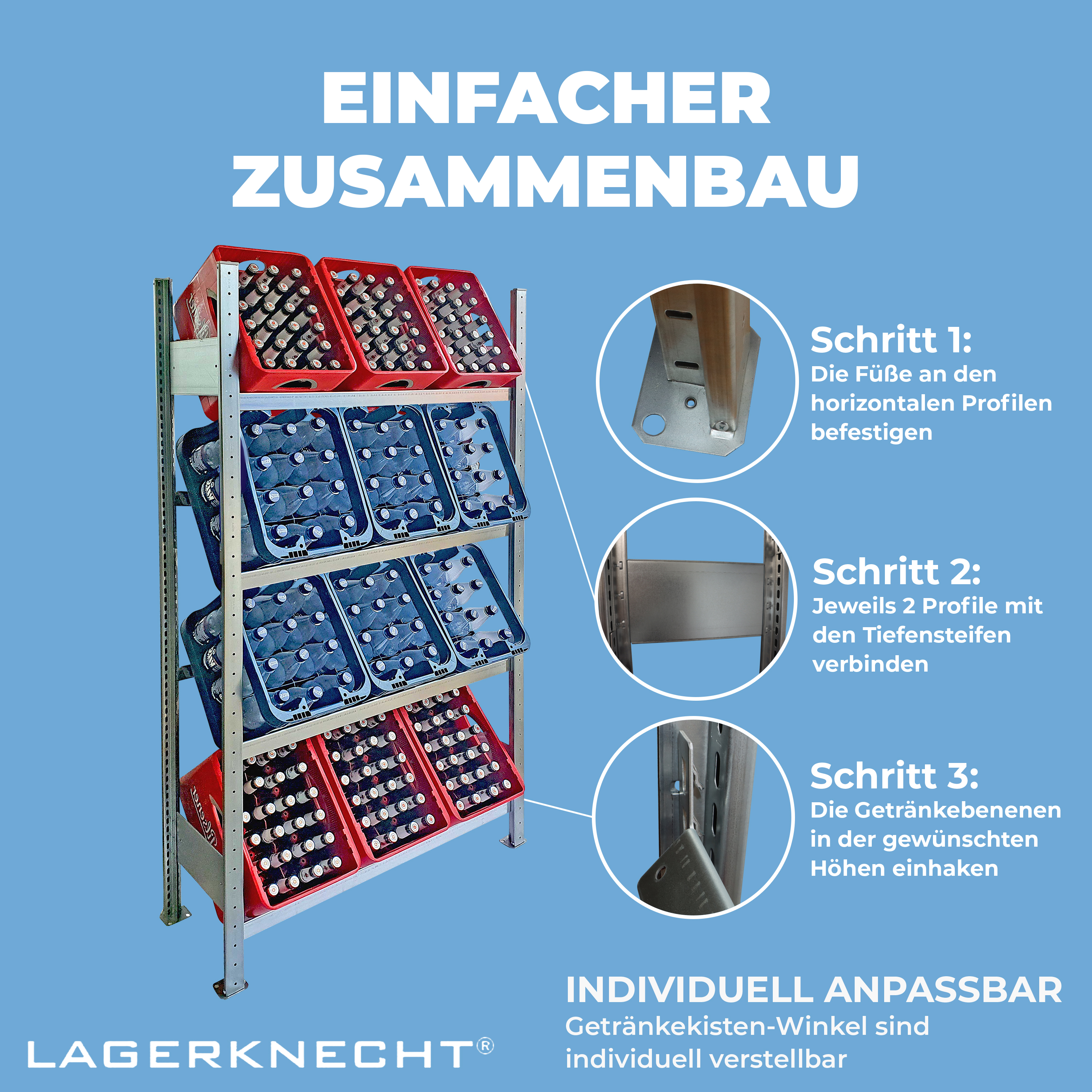 Getränkekistenregal made in Germany 185 cm Hoch 100 cm Breit 4 Ebenen Grundregal Ohne Fachboden