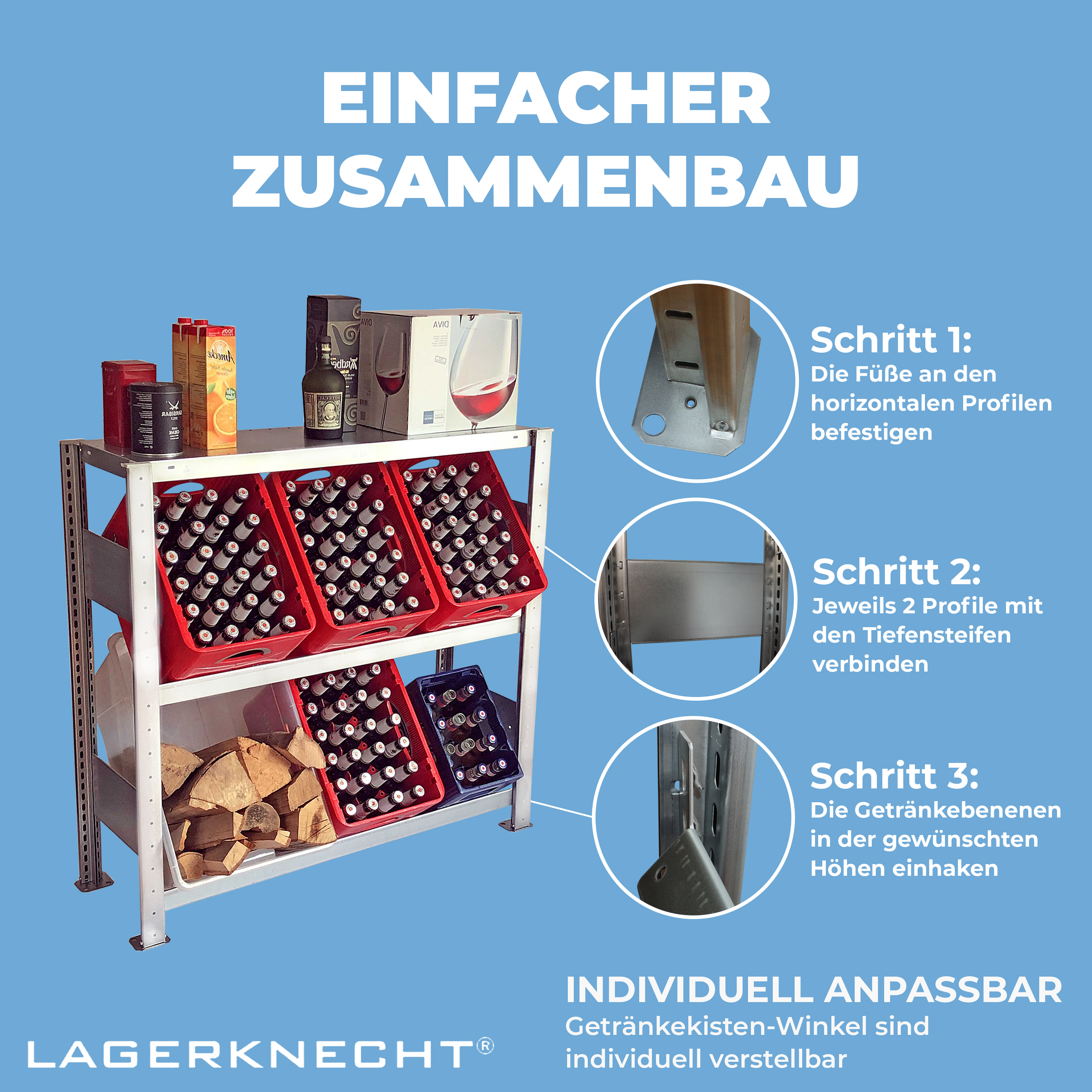 Wasserkistenregal made in Germany 100 x100 cm Grundregal Mit Fachboden