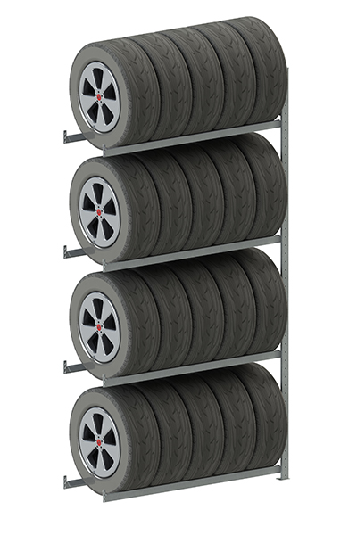 S3 CLIP Reifenregal AR 2500 x 1300 x 400 kpl. vzk mit 8 Reifen-Längsriegeln ( 4 Reifenebenen )